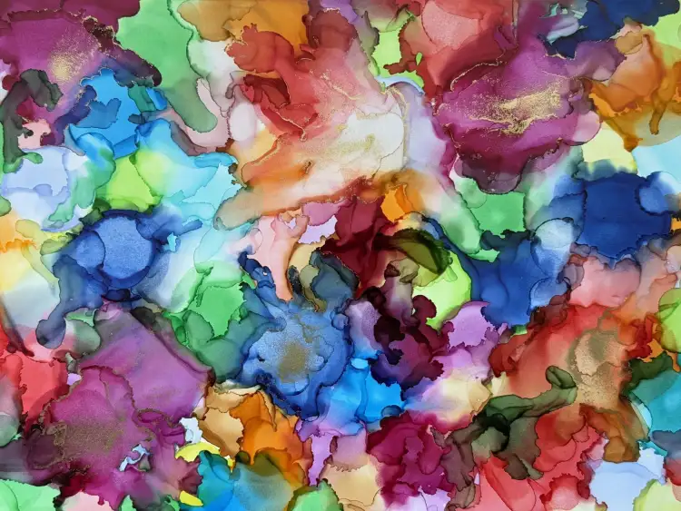 I made my second piece of alcohol ink art today; this time using a dryer and adding a bit of gold ink. Enjoying the process, and quite happy with the result.