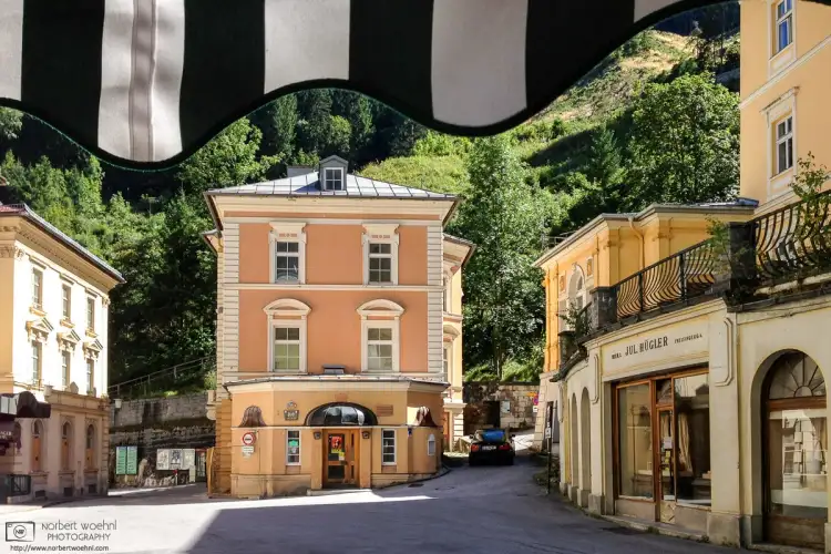 Belle Epoque architecture in the historic center of Bad Gastein, a spa town in the Austrian state of Salzburg.