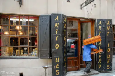 Business proceedings in the antiques district of Bucharest, Romania.