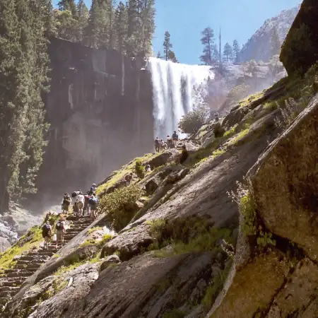 One of the highlights of a California round-trip 25 years ago was this hike along Mist Trail and up 600 granite steps to Vernal Fall in Yosemite National Park.