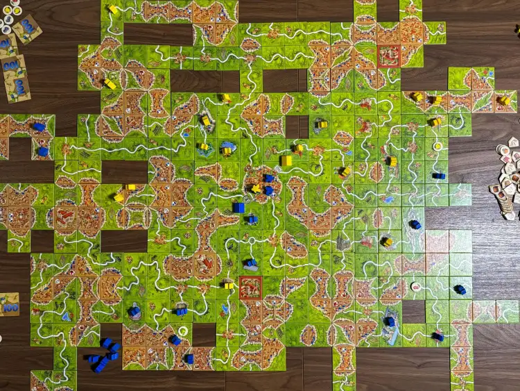 The final board after an epic round of Carcassonne today.