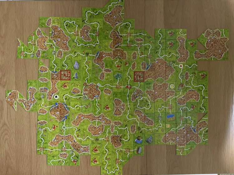 Boardgame afternoon in Tokyo today - here is our final Carcassonne layout.