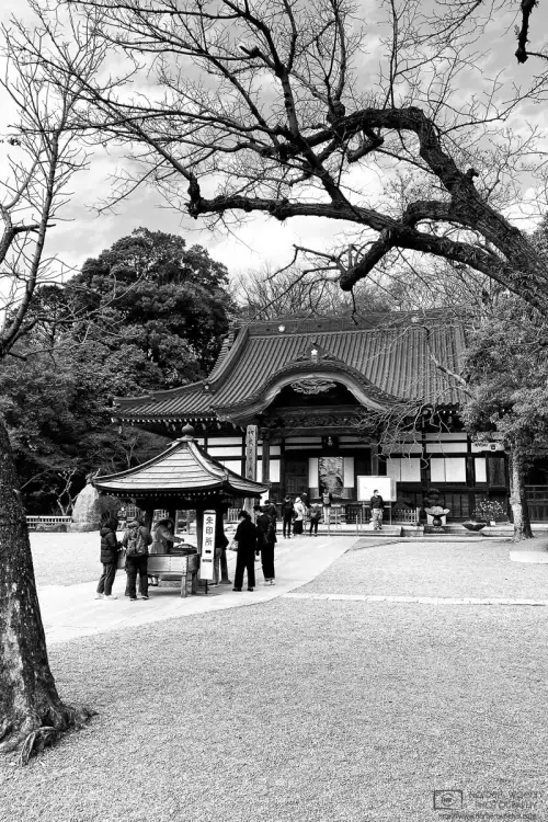Jindai-ji in Chofu is one of the oldest Buddhist temples in Tokyo. This scene shows the spacious inner yard in front of its main hall.