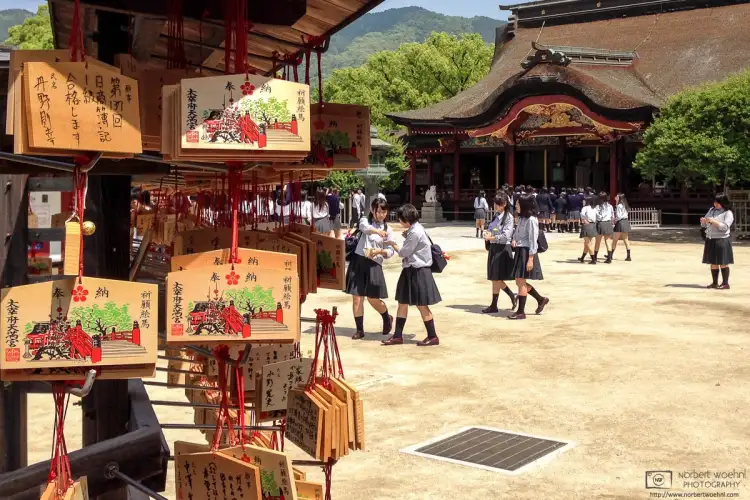 Dazaifu Tenmangū is a shrine in Dazaifu, Fukuoka Prefecture, Japan. It is popular with students who visit in order to pray for successful studies (in a similar way like Kitano Tenmangū Shrine in Kyoto).