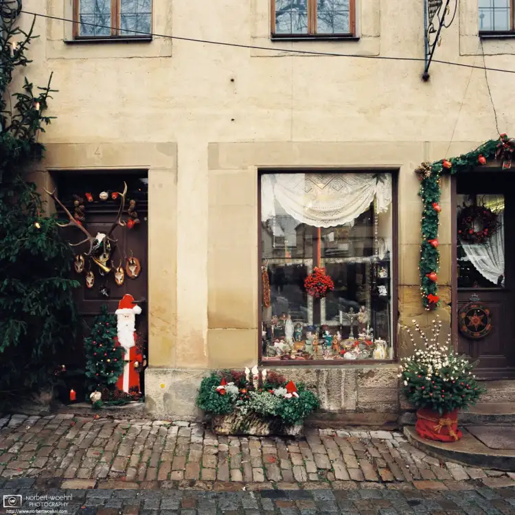 A store in Rothenburg ob der Tauber in the south-German state of Bavaria is decorated for the Christmas season.