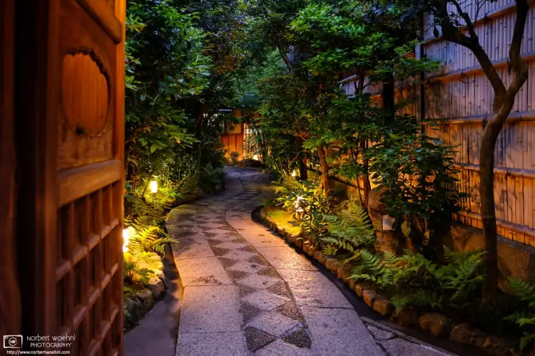 Detail of a building entrance in the Gion district of Kyoto, Japan.