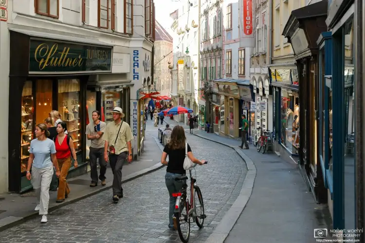 An encounter with history by walking Sporgasse, the oldest street in the city of Graz, Austria.