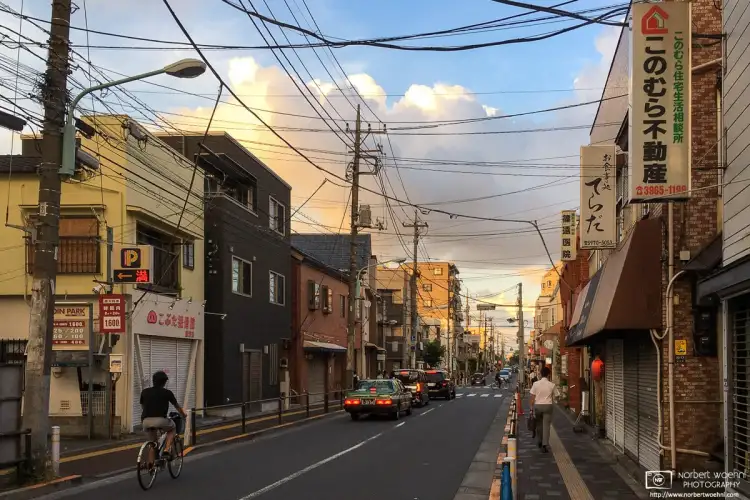 Late light on a mid-August evening in the Hasunuma-cho district of Itabashi Ward in Tokyo, Japan.
