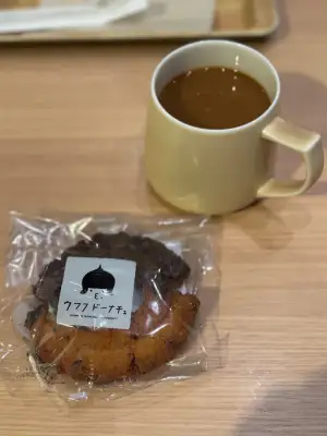 A cup of coffee and a donut in Itabashi, Tokyo.