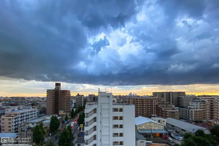 On an October afternoon, an ominous sky hovers above the eastern part of Itabashi Ward in Tokyo, Japan.
