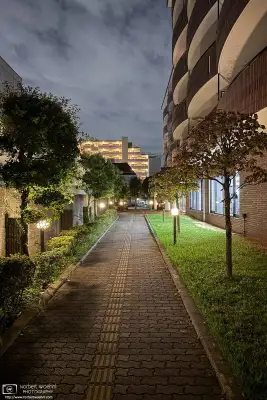 Night photo from a quiet backstreet in the Azusawa district of Itabashi Ward of Tokyo, Japan.