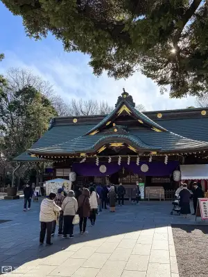 Visitors lining up for prayer outside the main hall of Okunitama Shrine in Fuchu, Tokyo.
