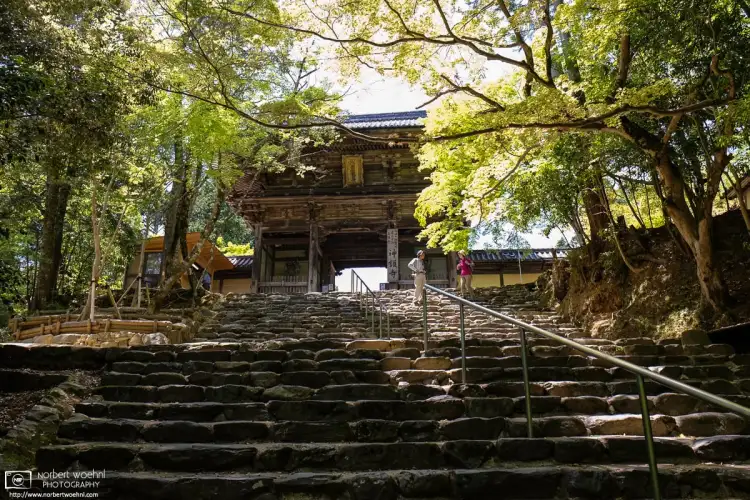 The approach to Jingoji Temple in the Takao area north of Kyoto, Japan, is a beautiful short ascent on a forest path.