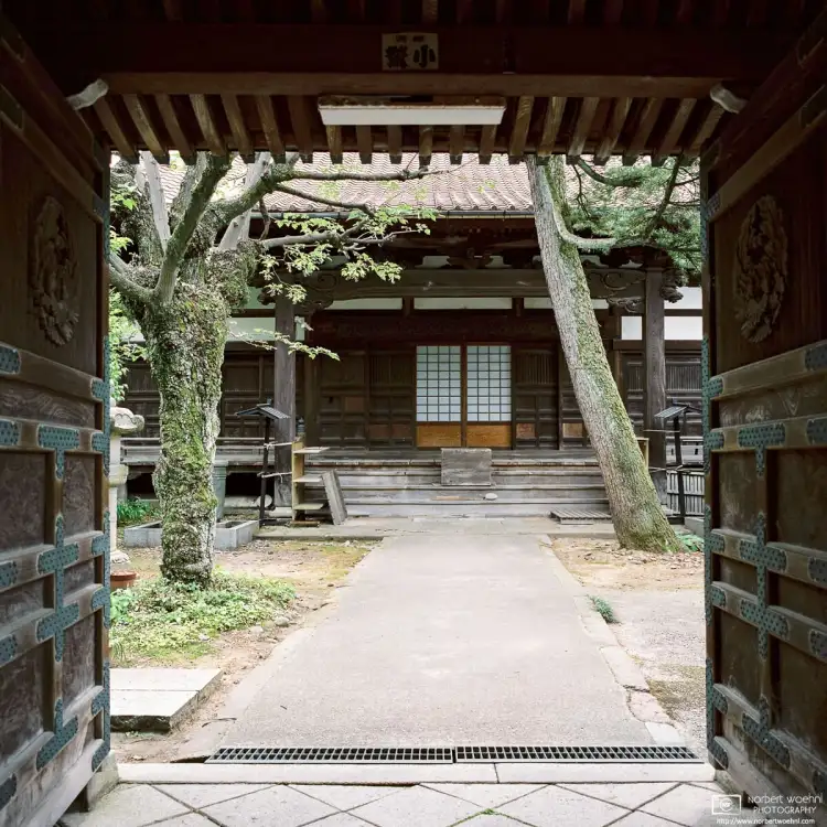 The quiet and peaceful entrance to Gannenji, a small temple in Kanazawa, Ishikawa Prefecture, Japan.