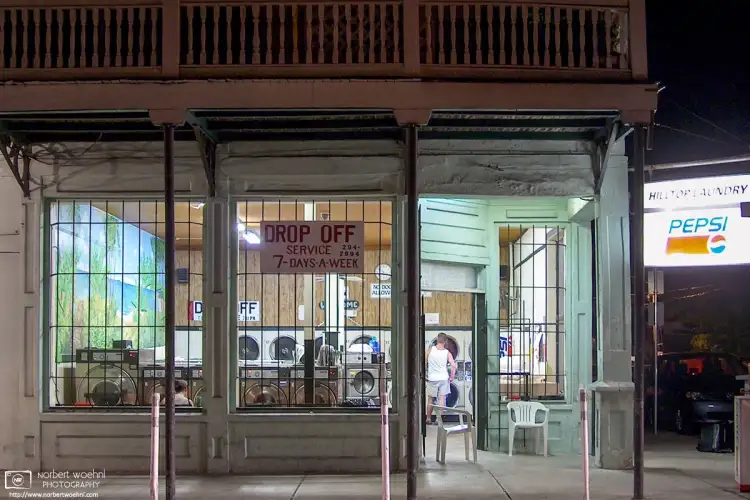 A nighttime view into the Hilltop Laundry at Key West, Florida. Taken in early 2004 with my first digital camera.