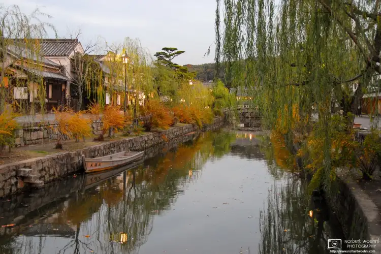 In the Bikan district of Kurashiki in Okayama Prefecture, Japan, trees along the canal have changed to autumn colors.