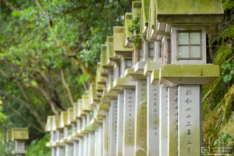 Stone Lanterns (toro) at Yugasan Rendaiji Temple in Kurashiki, Japan.