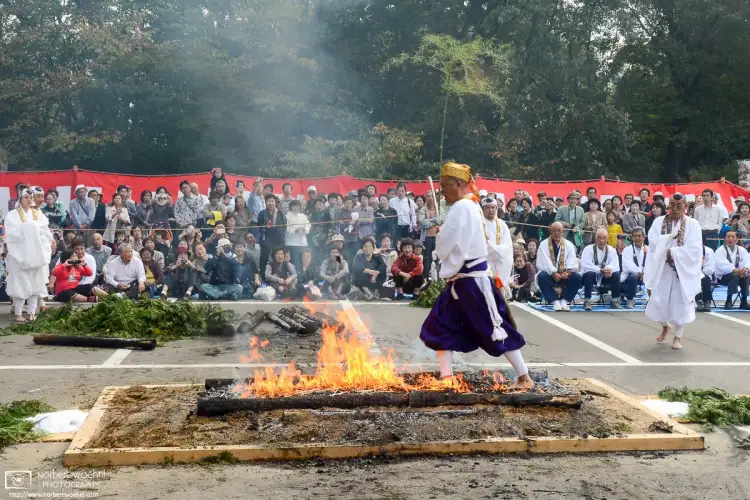 A decisive moment from the annual fire-walking festival at Yugasan Rendaiji Temple in Kurashiki, Okayama Prefecture, Japan.