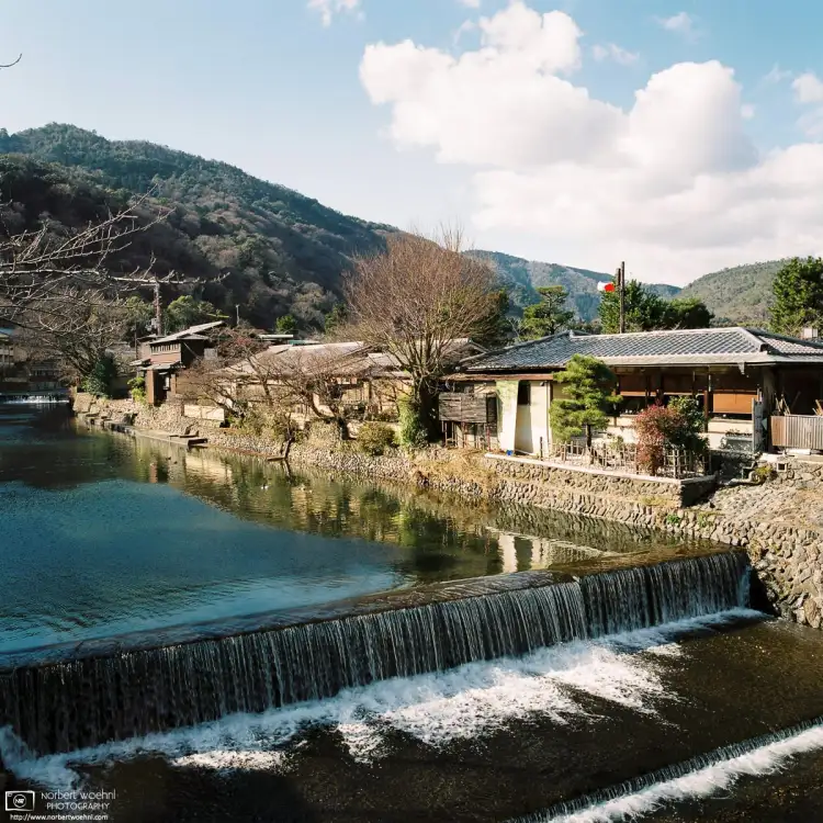 Scenery between Hankyu Arashiyama Station and Togetsukyo Bridge in Kyoto, Japan.
