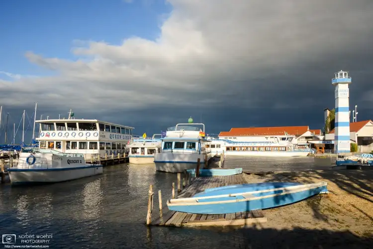 Magnificent light on a stormy afternoon at this boat harbor in the town of Mörbisch on Lake Neusiedl, Burgenland, Austria.