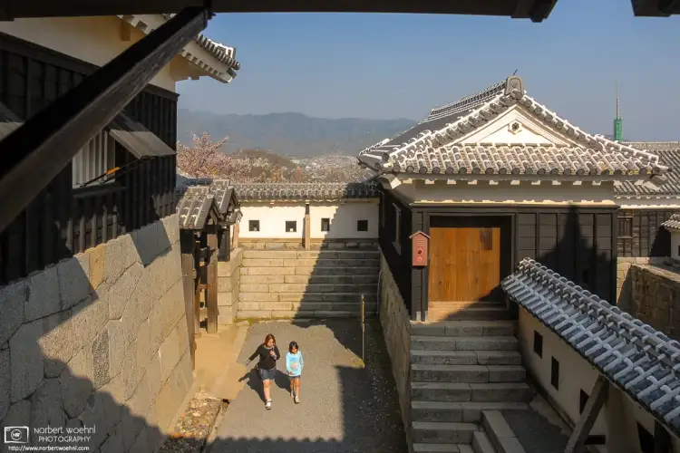 An architectural detail of the inner area of Matsuyama Castle on the island of Shikoku, Japan.