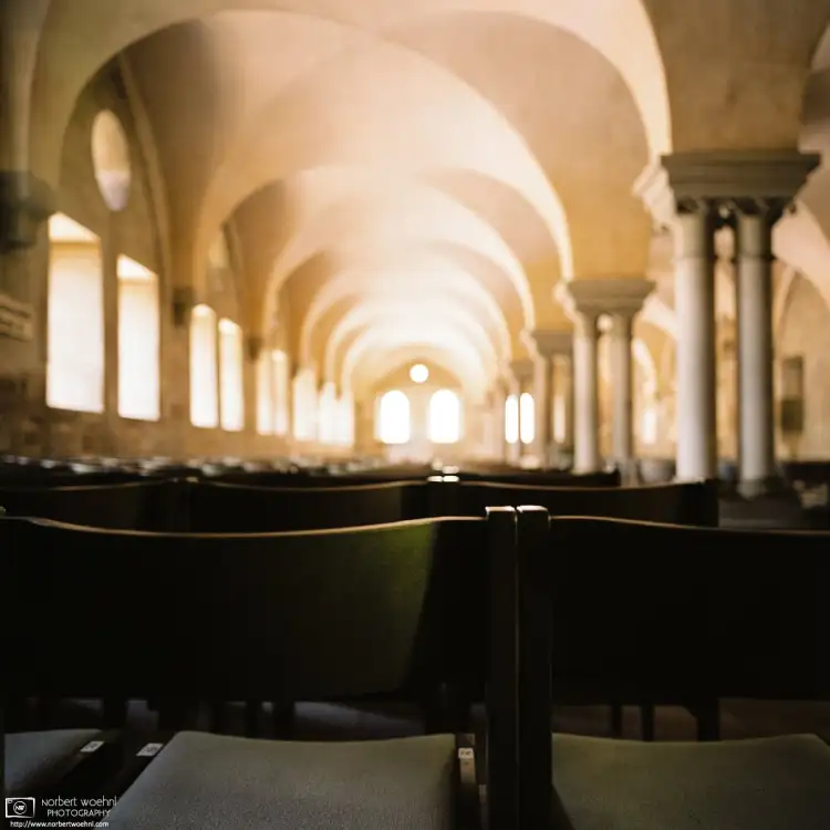 An interior shot of the Lay Refectory (Dining Hall of the Lay Brothers) at Maulbronn Monastery, a UNESCO World Heritage site in Southwestern Germany.