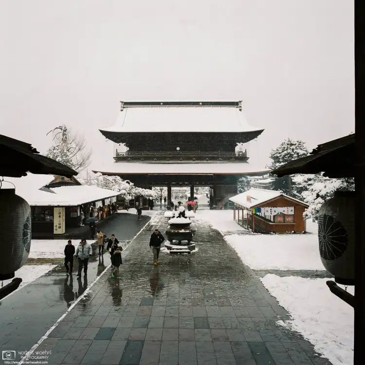 View from the main hall of Zenkōji Temple in Nagano, Japan, during a winter visit.