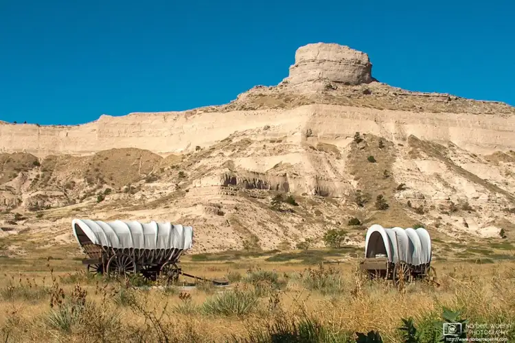 Sentinel Rock is a distinctive sandstone formation at Scotts Bluff National Monument, Nebraska, along the former Oregon Trail.