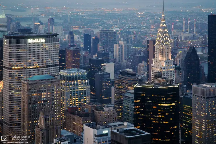 Looking northeast towards the MetLife and Chrysler Buildings in Manhattan from the Empire State Building’s 86th floor observation deck.