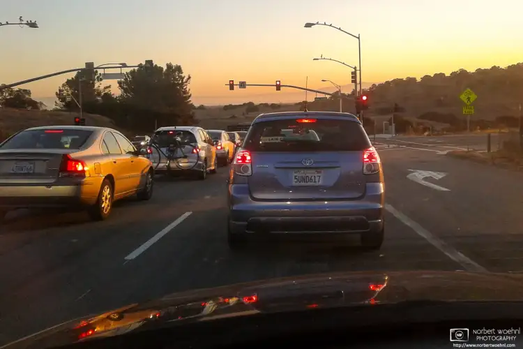 Waiting for the lights to turn green during a morning drive to work on Page Mill Road into Palo Alto, California.