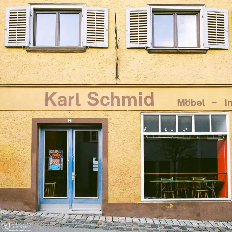 Exterior of an old furniture store in the historic city center of Rottweil in southwestern Germany.