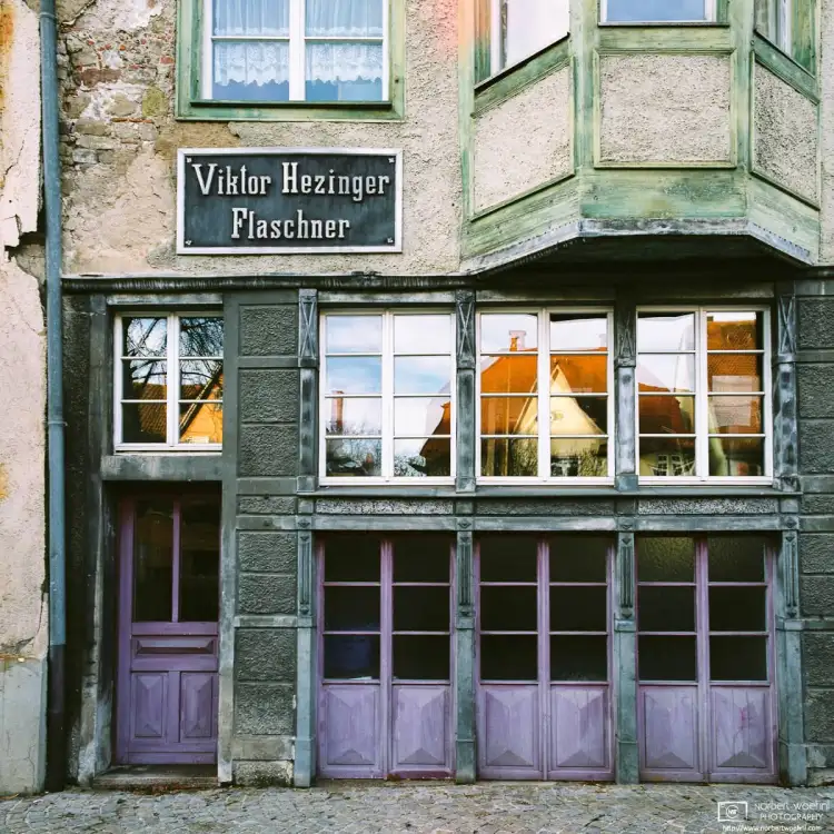 Exterior of an old Plumbers Shop in the town of Rottweil in southwestern Germany.
