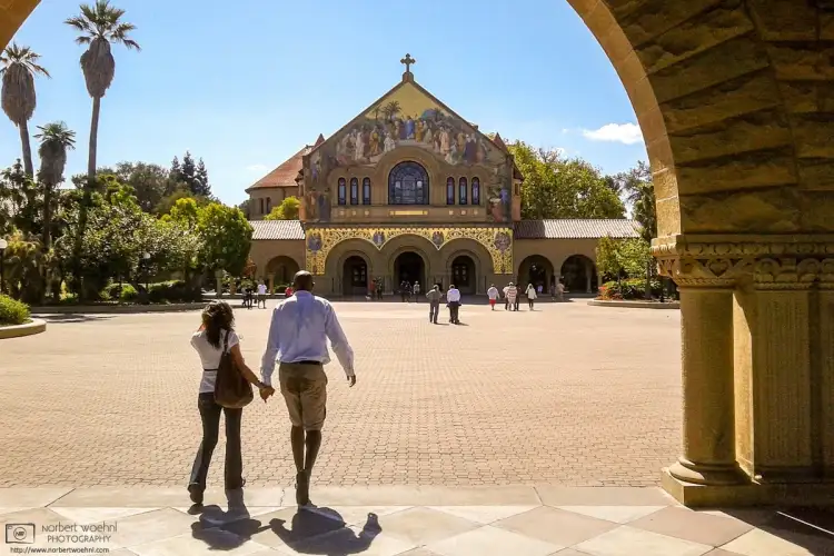 The Memorial Church on Stanford University Campus in California, as seen from the Main Quad.