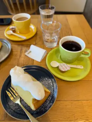 Interior photo taken at a cafe in Kita-Akabane, Tokyo, Japan - coffee and sweet potato chiffon cake