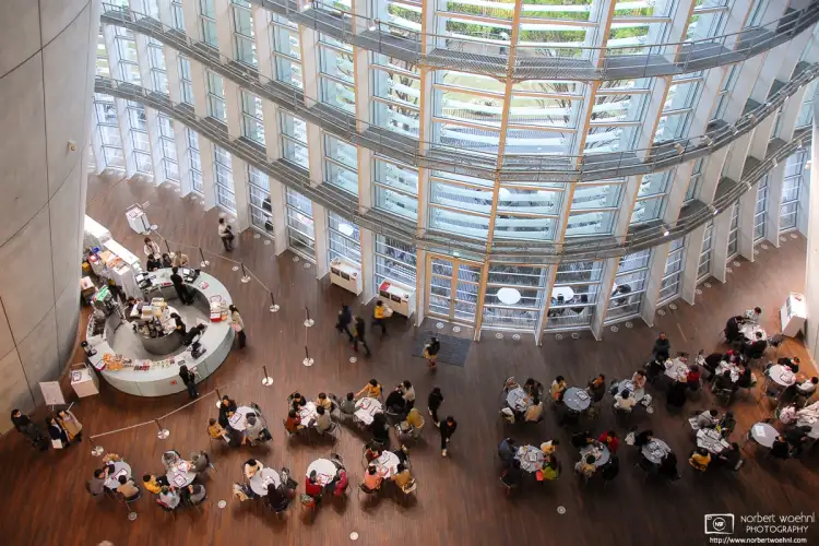 The National Art Center in Roppongi, Tokyo, designed by Kisho Kurokawa, is one of the largest exhibition spaces in Japan.