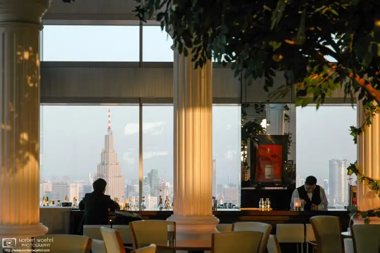 A scene from the cafe/bar on the 45th floor of the Metropolitan Government Building in Shinjuku, Tokyo, Japan.