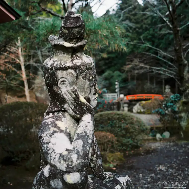 Close-up of a stone statue in the garden at Oya Temple outside the city of Utsunomiya, Japan.