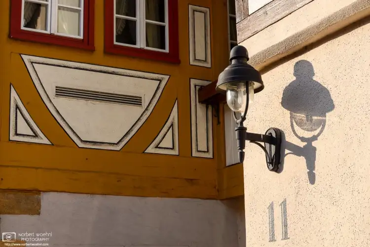 An architectural detail at an old street corner in the small town of Waldenbuch, Southwestern Germany.