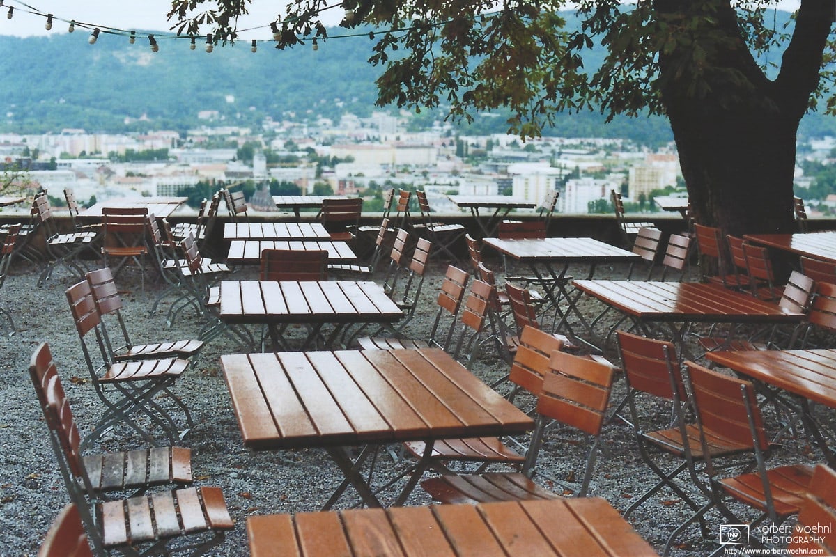 Schlossberg Outdoor Restaurant Tables, Graz, Austria Photo