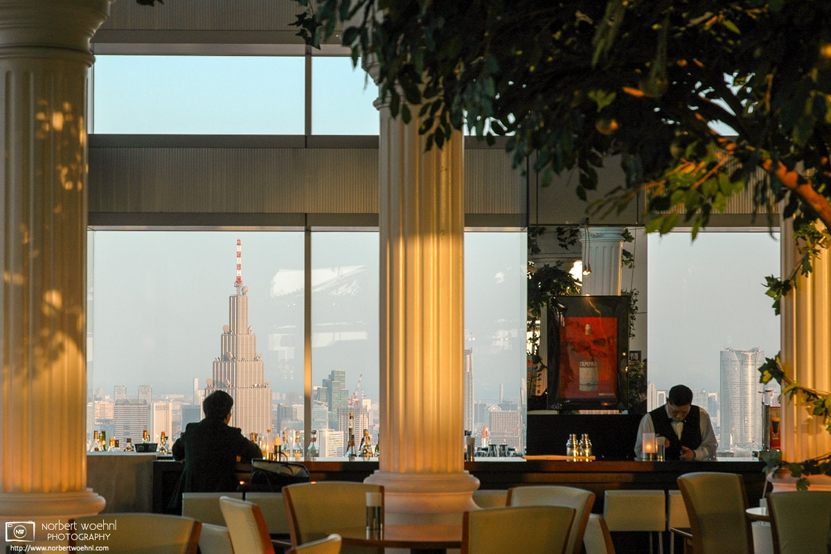 A scene from the cafe/bar on the 45th floor of the Metropolitan Government Building in Shinjuku, Tokyo, Japan.